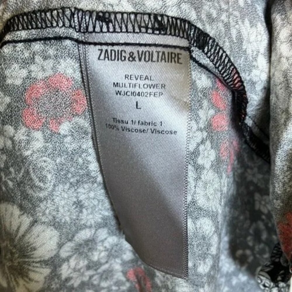 Zadig & Voltaire black, white and red floral long sleeve dress size L - Picture 9 of 9